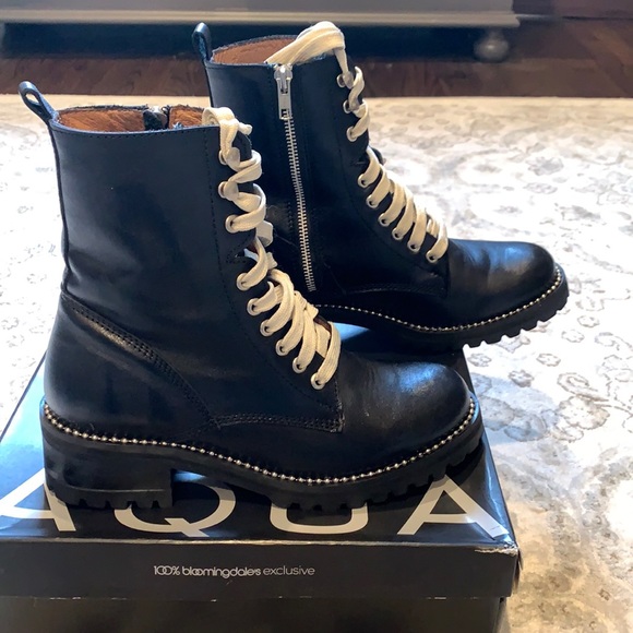 Aqua Jax Leather Combat Boots - Picture 1 of 6